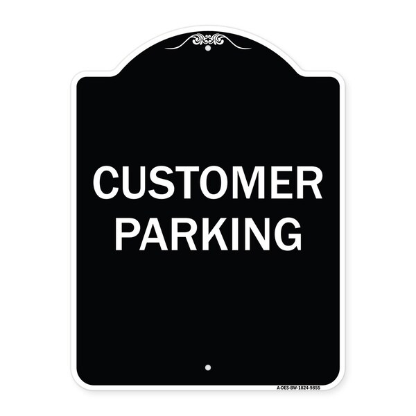 Designer Series Sign-Customer Parking, Black & White Heavy-Gauge Aluminum, 24" x 18", BW-1824-9855